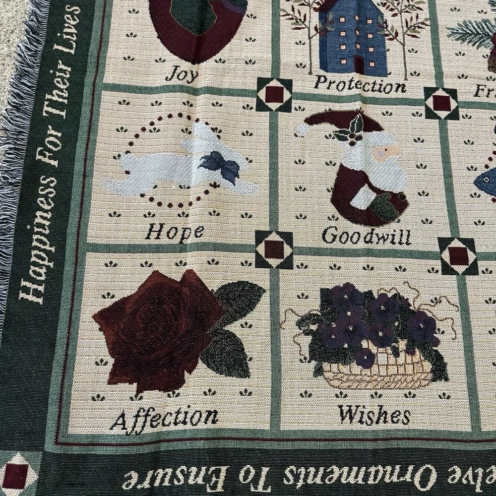 Vintage Woven Tapestry Throw Blanket German Christmas ornament tradition Couples